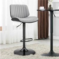 Jaqwon Dark Gray Brown And Black Iron and Faux Leather Adjustable Height Swivel Bar Chair by Corrigan Studio