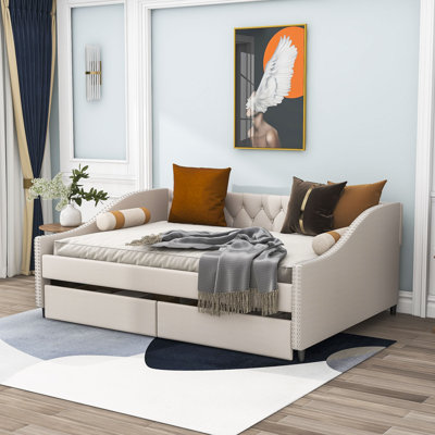 Full Upholstered Daybed with Two Drawers by Lark Manor