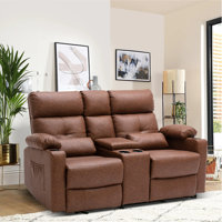 68.9" Leather Power Reclining Loveseat with Heat, Massage & Storage– Dual Power Sofa with Remote, Cup Holders, Pillows– Ideal for Living Rooms & Home by Latitude Run