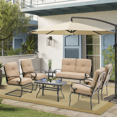 Outdoor Metal Furniture Sets, 7-Piece Patio Conversation Set With Cushions (2 Spring Chairs, 2 Patio Chairs, Loveseat With Coffee Table And Side Table