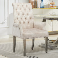 Upholstered Tufted Arm Dining Chairs by Red Barrel Studio