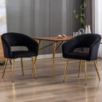 Modern Accent Arm Chairs With Gold Legs, Velvet Upholstered Dining Chairs Hollow Back With Quilting Padded Cushion Living Room Guest Side Chair Indoor by Everly Quinn