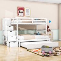 Ebarb Kids Twin Over Full 4 Drawers Wooden Bunk Bed with Twin Size Trundle and Shelves by Harriet Bee