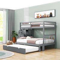 Ebarb Kids Twin Over Full 4 Drawers Wooden Bunk Bed with Twin Size Trundle and Shelves by Harriet Bee