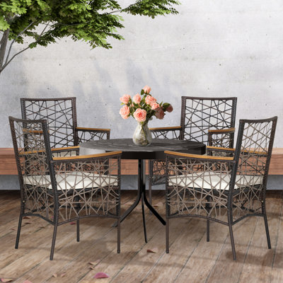 Bayou Breeze Patio Pe Rattan Dining Chairs Set Of 2 Patio Pe Wicker Armchairs With Removable Cushions And Acacia Wood Armrests by Bayou Breeze