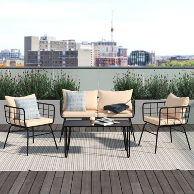 Arvenita 4pcs Patio Furniture Set Cushioned Sofa Loveseat Armrest Table Garden by Wade Logan