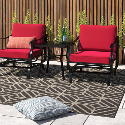 Arizbeth 3pcs Patio Rocking Bistro Set Cushioned Chair Armrest Side Table Red