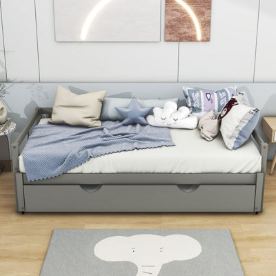 Dzmitri Extending Daybed with Trundle, Wooden Daybed with Trundle by Harriet Bee