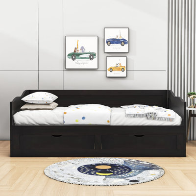 Dyuti Twin Size Wooden Daybed with Trundle and Two Storage Drawers by Harriet Bee