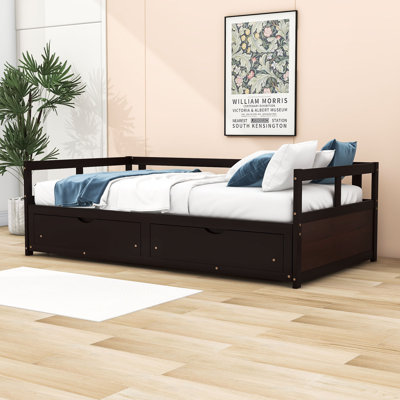 Dzeisonas Twin Size Wooden Daybed with Trundle and Two Storage Drawers by Harriet Bee