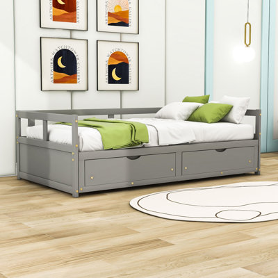 Dzeisonas Twin Size Wooden Daybed with Trundle and Two Storage Drawers by Harriet Bee
