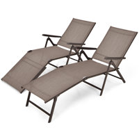 Arlmont & Co. Patio 2 Pcs Folding Chaise Lounge Chair Outdoor Portable Reclining Lounger Brown by Arlmont & Co.