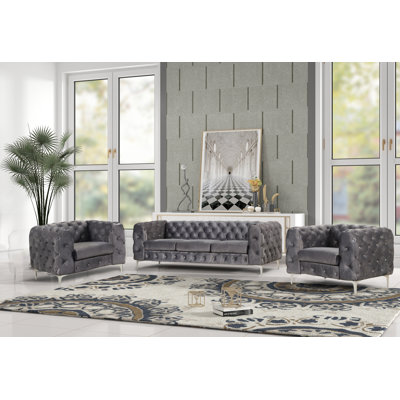Goettingen 3 Piece Velvet Living Room Set by Willa Arlo Interiors