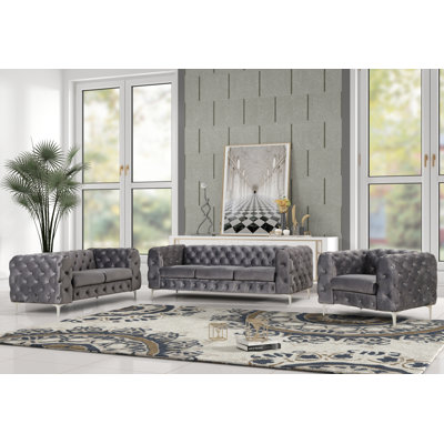 Godeus 3 Piece Velvet Living Room Set by Willa Arlo Interiors