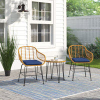 Cadnite 3 Piece Patio Rattan Bistro Furniture Set