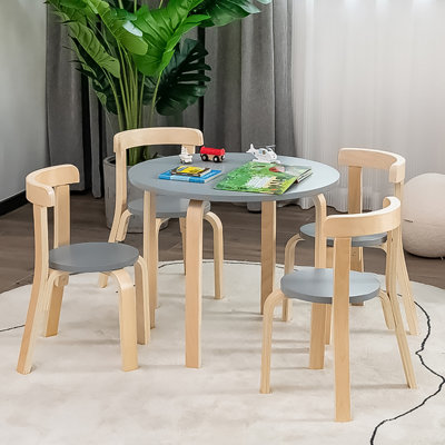 5-Piece Kids Wooden Curved Back Activity Table And Chair Set With Toy Bricks by Isabelle & Max