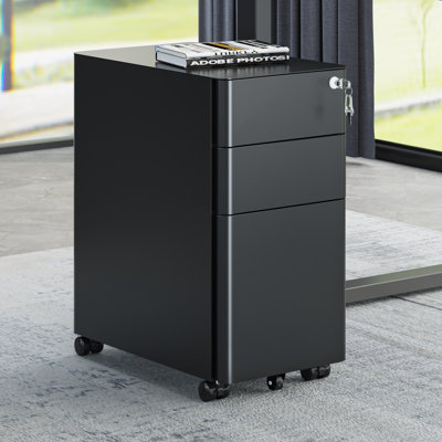 11.8" Wide 3 -Drawer Mobile Steel Vertical Filing Cabinet by Inbox Zero
