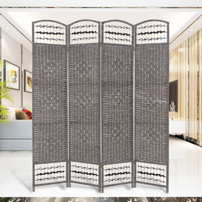 Winston Porter Decorative Freestanding Woven Bamboo 4 Panels Hinged Privacy Panel Screen Portable Folding Room Divider 62" W X 68" H (grey)