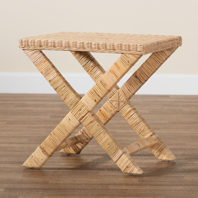 Catignani Rattan and Mahogany Solid Wood Accent Stool by Bayou Breeze