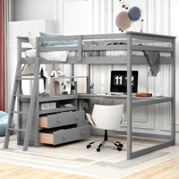 Evo 2 Drawer Loft Bed with Built-in Desk and Shelves by Harriet Bee