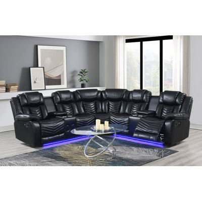 Aprea Wide Air Leather Reclining Sectional with LED and Bluetooth by Wrought Studio