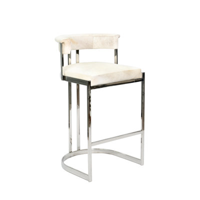 A Stainless Steel Bar Chair With Cowhide by Everly Quinn