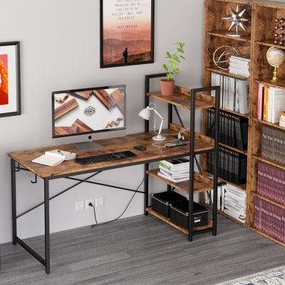 Sarahlouise Computer Desk with Power Outlet & Storage Shelves, PC Desk Workstation for Home Office by 17 Stories