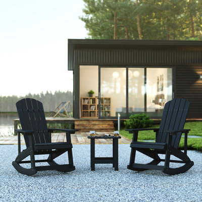 Baltazar All-Weather Poly Resin Wood Adirondack Rocking Chairs with Side Table by Beachcrest Home