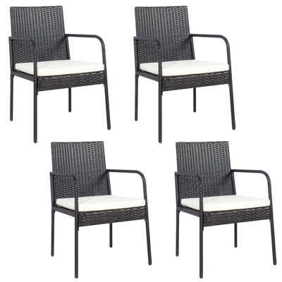 Patiojoy 4 Pcs Patio All-weather Wicker Rattan Dining Chairs Outdoor Arm Cushioned Seats Armrest Garden