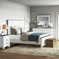 Semaj Wood Bedroom Set With Shiplap Panel King Bed, Dresser, Mirror, and Two Nightstands by Laurel Foundry Modern Farmhouse