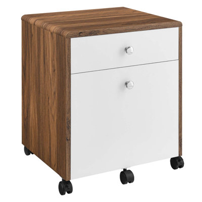 Modway Render Mid-Century Modern Office File Cabinet in Walnut White by Modway