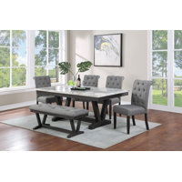 Dimo 6 - Piece White Faux Marble Dining Set by Winston Porter