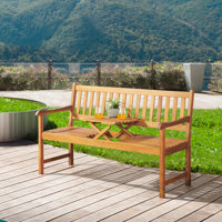 Aney 60" Wide Solid Wood Two Seat Bench With Pop Up Table by Red Barrel Studio