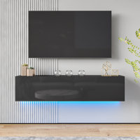 Arcelay Anthrone Floating TV Stand for TVs up to 65", Wall Mounted Media Console with LED Lights by Wade Logan