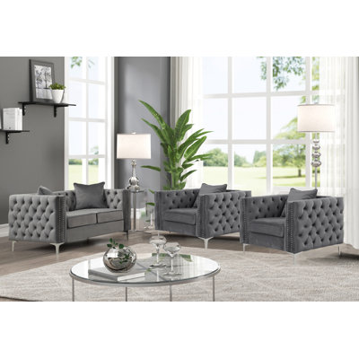 Martine 3 Piece Velvet Living Room Set by House of Hampton