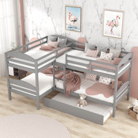 Evanne Twin over Twin Solid Wood L-Shaped Bunk Beds with Trundle by Harriet Bee by Harriet Bee