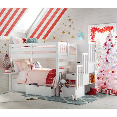 Tena Twin over Twin Solid Wood Standard Bunk Bed with a 3 Step Stairway, 3 Built-In Drawers and 2 Under Bed Drawers by Harriet Bee