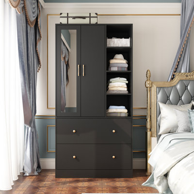 Ziyah Modern Wardrobe with Scalable Hanging Rod and Spacious Storage by Ebern Designs