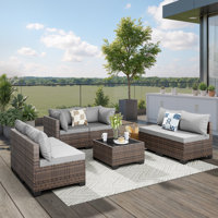 Angeline 7 Piece Rattan Sectional Seating Group with Cushion