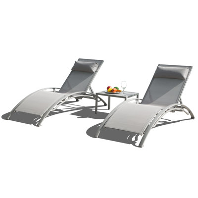 3 PCS Yunis Outdoor Metal Chaise Lounge Set with Table by Ebern Designs