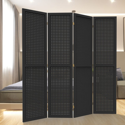 Ebern Designs 4 Panel Room Divider 5.6 FT Pegboard Display Folding Wood Privacy Screen by Ebern Designs