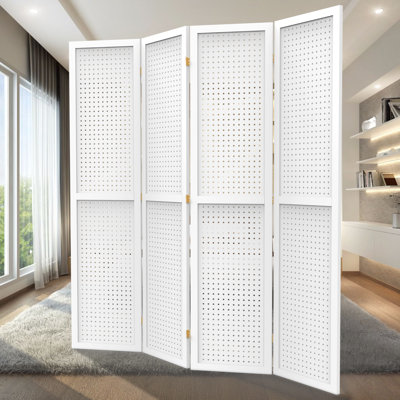 Ebern Designs 4 Panel Room Divider 5.6 FT Pegboard Display Folding Wood Privacy Screen by Ebern Designs