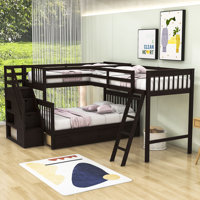 Fabriana Twin Over Full & Twin 3 Drawers L-Shaped Bunk Bed with Storage by Harriet Bee