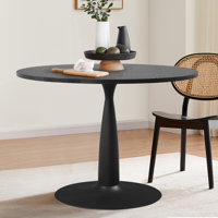 35" Round Desktop Pedestal Base Petite Black Dining Tables by Wade Logan