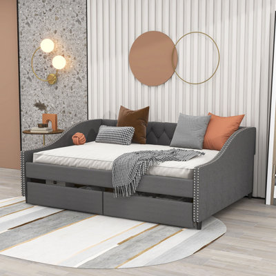 Devyon Full Size 2 Drawers Upholstered Daybed with Slats Support by House of Hampton