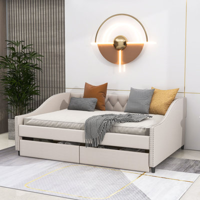 Devyon Full Size 2 Drawers Upholstered Daybed with Slats Support by House of Hampton