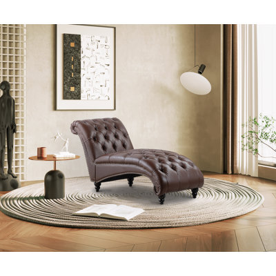 Ambar Tufted Faux Leather Armless Chaise Lounge by Charlton Home