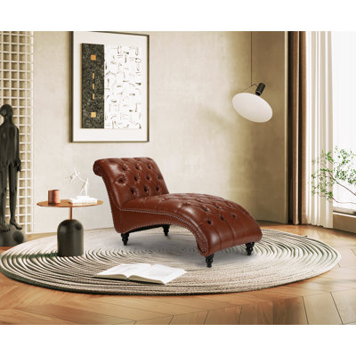 Ambar Tufted Faux Leather Armless Chaise Lounge by Charlton Home