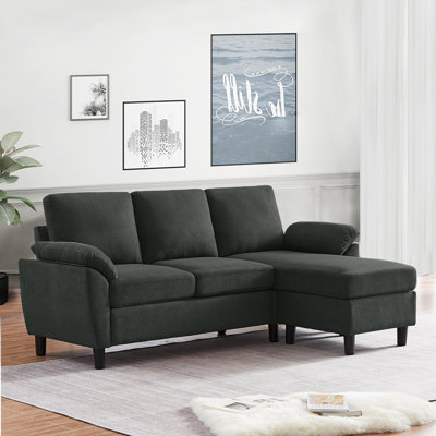 Darlyene Corduroy  79.32" Wide Reversible Sofa & Chaise with Ottoman by Ebern Designs