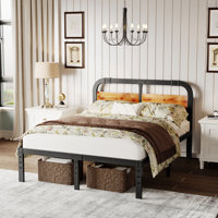 Ashwyn Wood and Black Metal Bed Frames with Headboard by Williston Forge